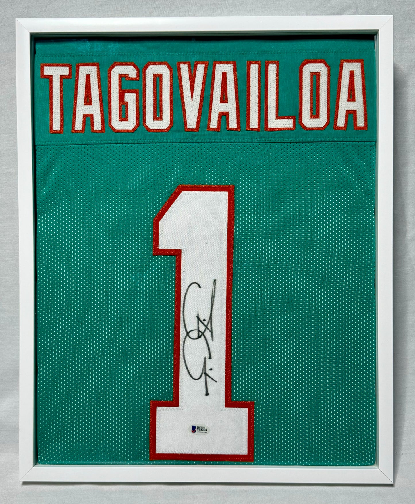 Tua Tagovailoa - Dolphins - Autograph Jersey (Beckett) - Framed