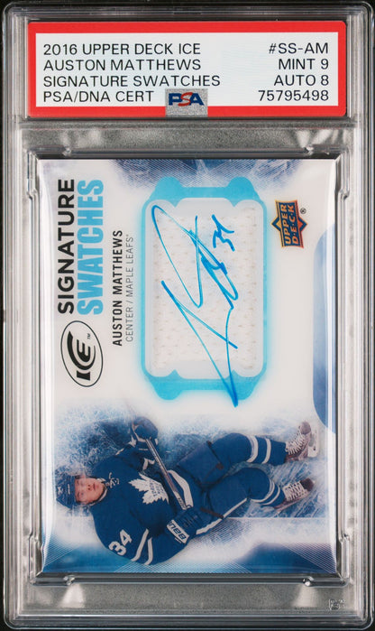 2016-17 Upper Deck Ice Auston Matthews Signature Swatches Rookie Auto PSA 9