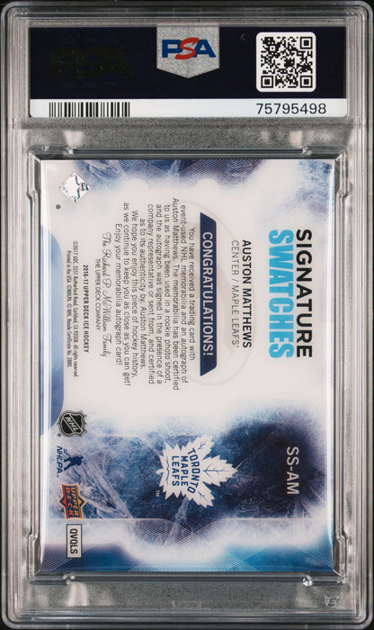 2016-17 Upper Deck Ice Auston Matthews Signature Swatches Rookie Auto PSA 9